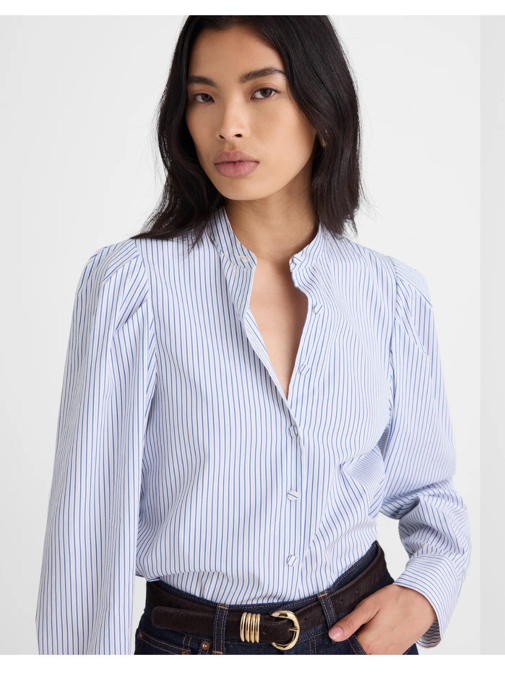 Madewell Women's Poplin Blue Stripe Button-Front Shirt